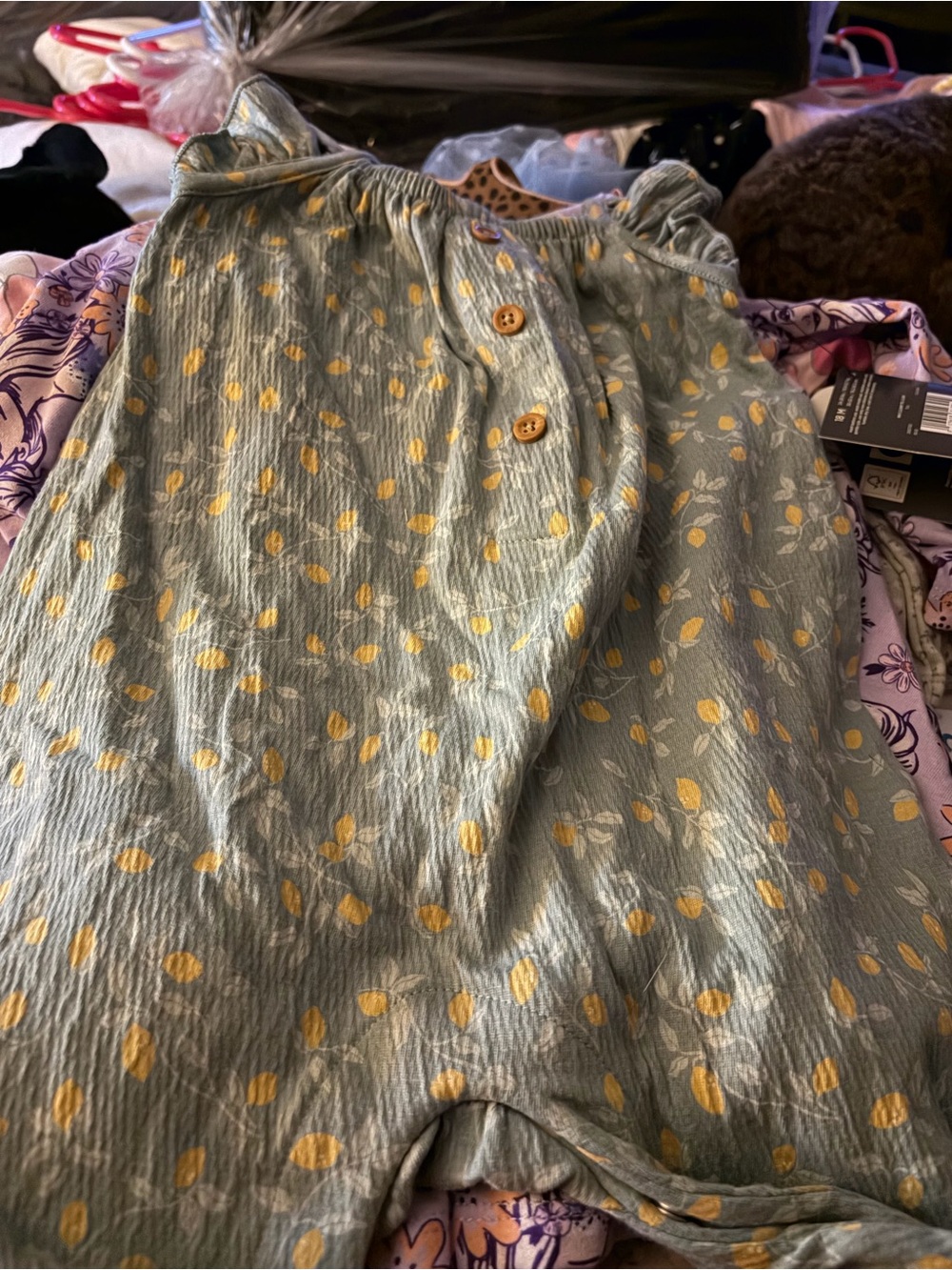 Green Baby Romper with Yellow Leaf Print